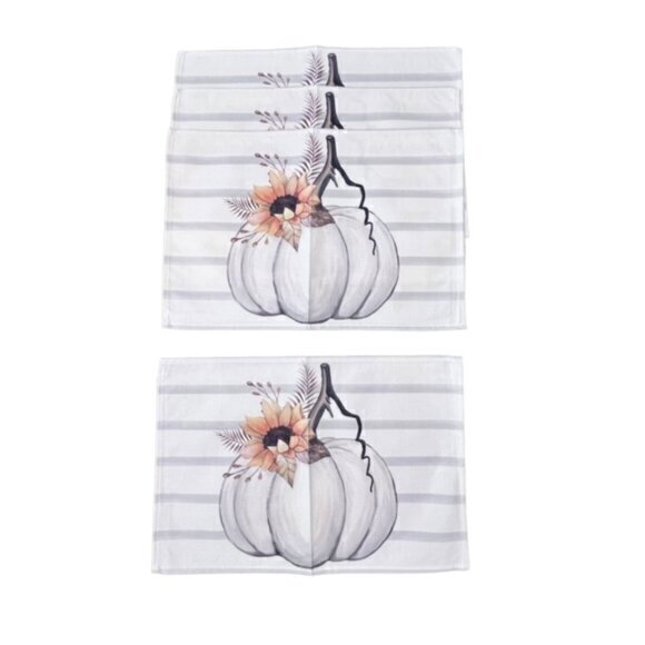 White Pumpkin Table Placemats Set Of 4 NEW FALL Boho Thanksgiving Coastal Farm - Picture 1 of 5